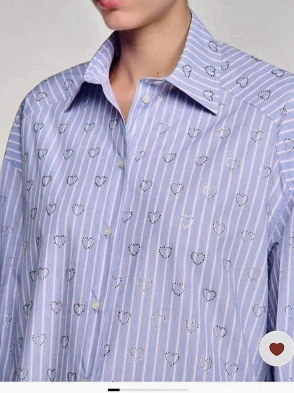 Sandro Rhinestone-Heart Button-Up Collared Shirt